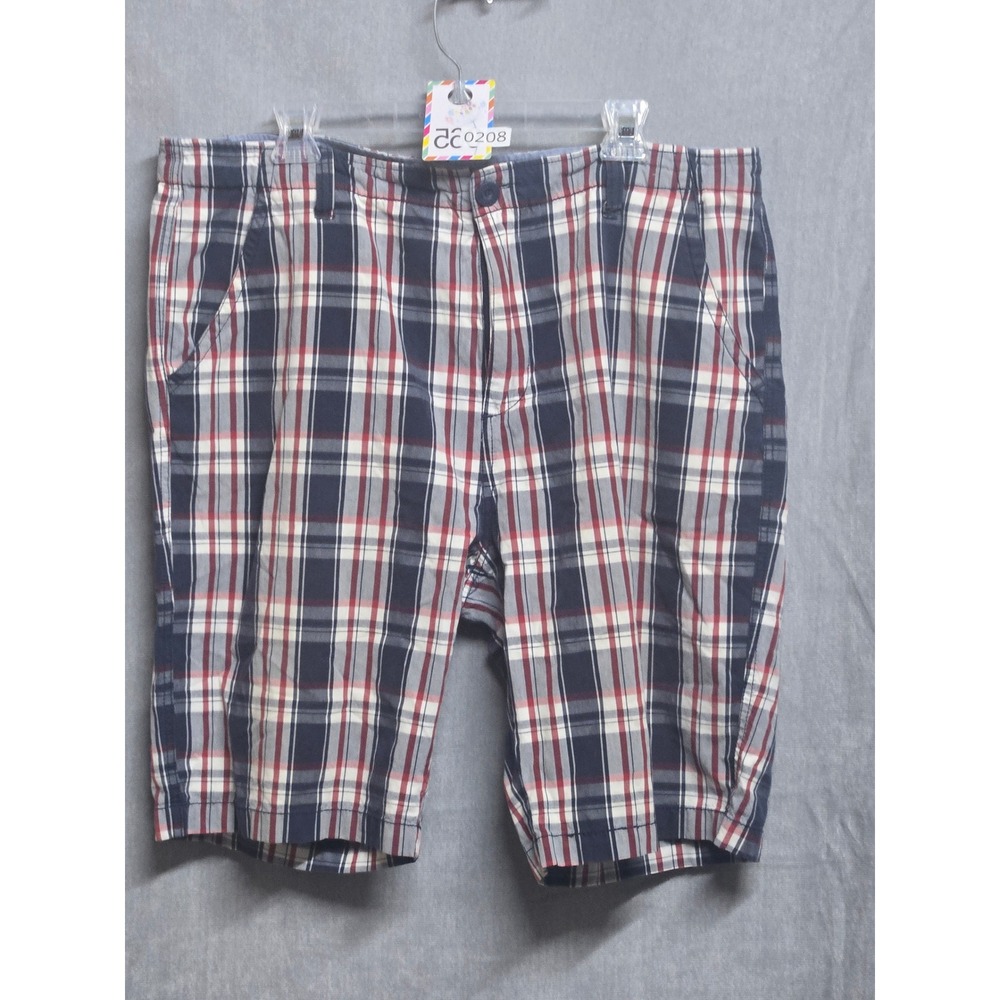 Angelo Litrico Weekend‎ Mens Plaid Shorts Navy Red White Size 48 Flat Front